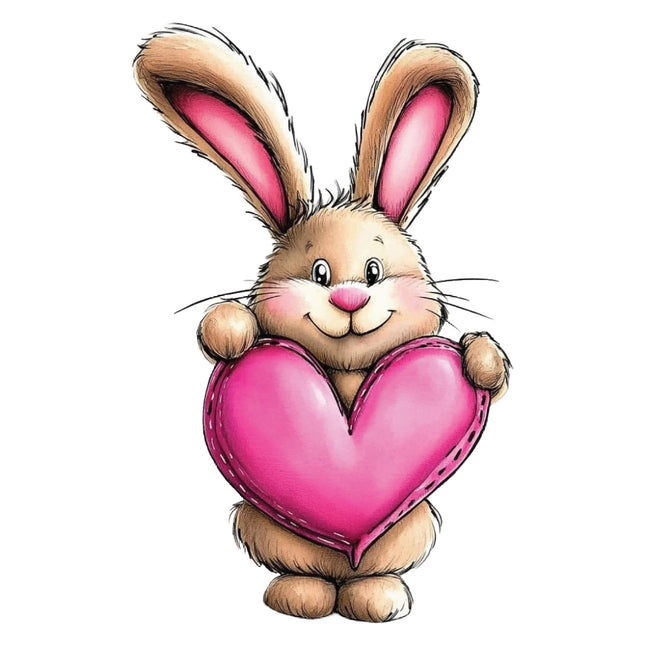 Cartoon bunny holding a pink heart fabric panel