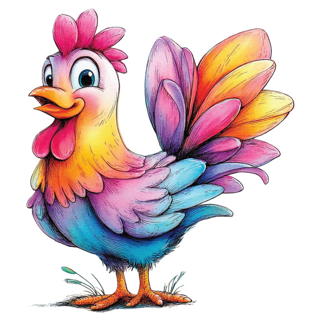 Colorful cartoon rooster quilt block