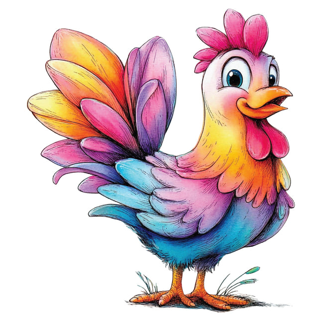 Colorful cartoon rooster fabric panel