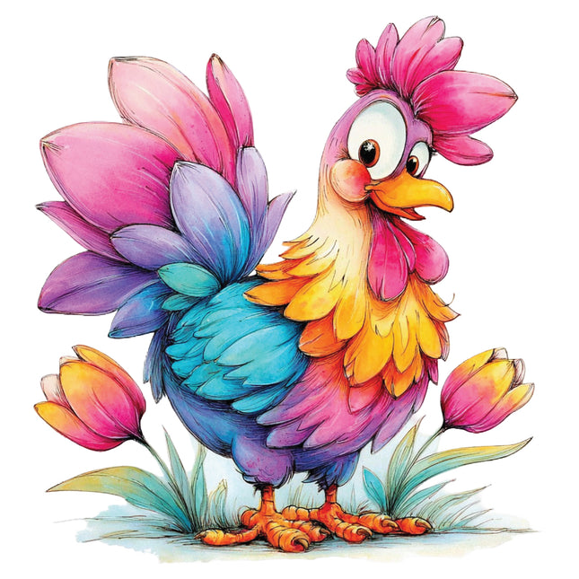 Colorful cartoon rooster fabric panel