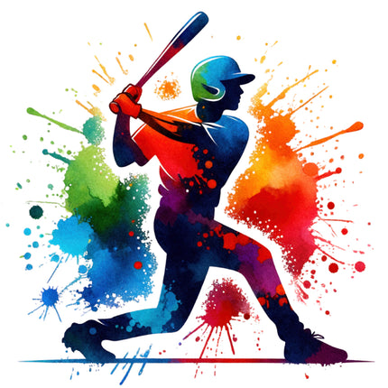 Colorful silhouette of a baseball player with bat fabric panel