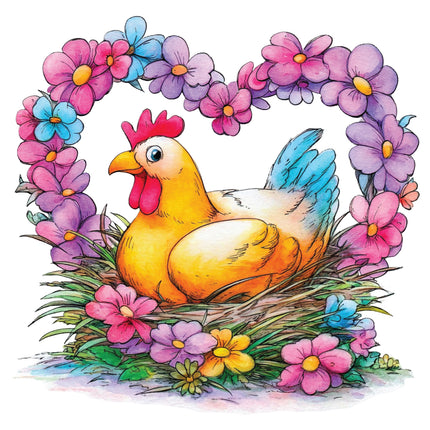 Colorful illustration of a rooster fabric panel