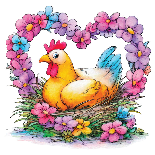 Colorful illustration of a rooster fabric panel