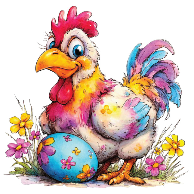 Colorful cartoon rooster fabric panel