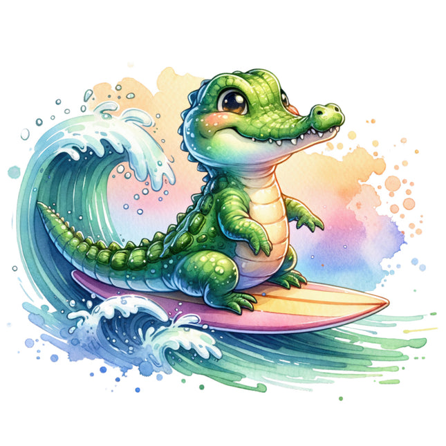 crocodile on a surfboard fabric panel