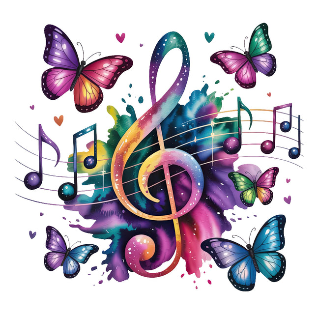 Colorful music notes and butterflies fabric panel