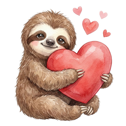 sloth holding a red heart fabric panel