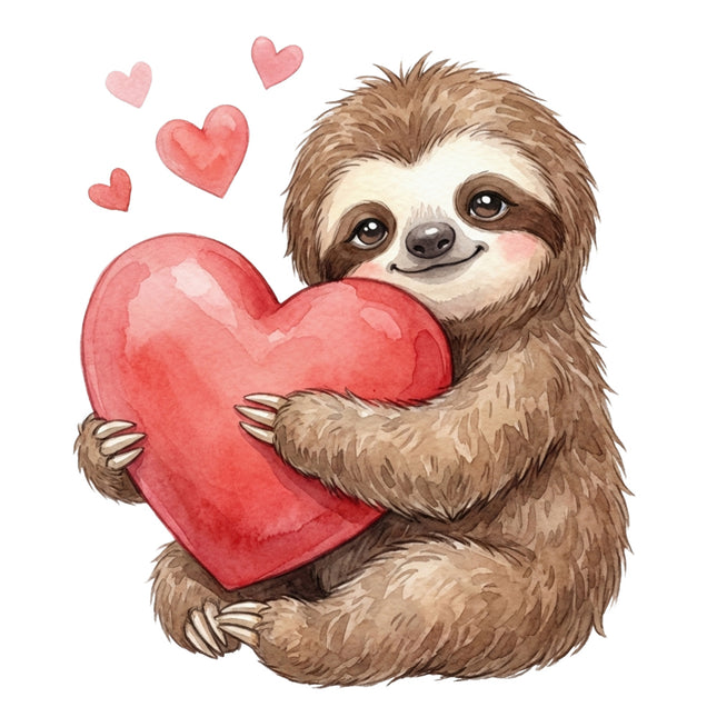 sloth holding a red heart fabric panel