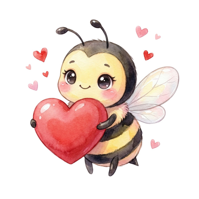 bee holding a heart fabric panel