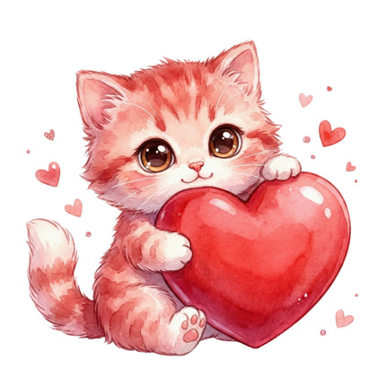 cat holding a heart fabric panel