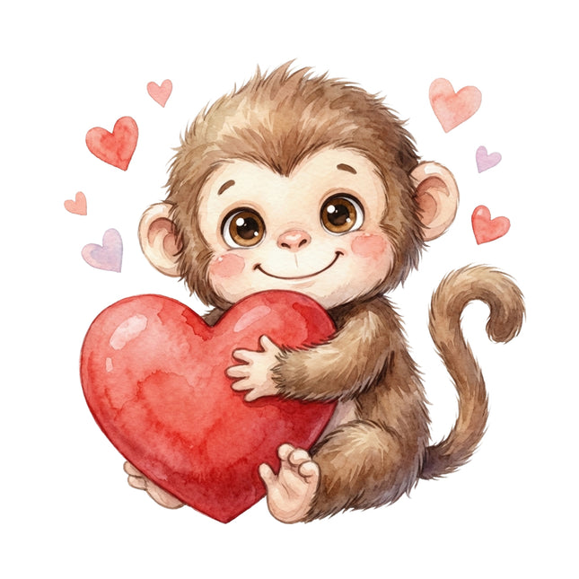 monkey holding a red heart fabric panel
