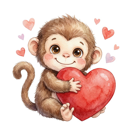 monkey holding a red heart fabric panel