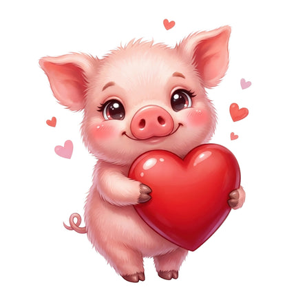pig holding a red heart fabric panel