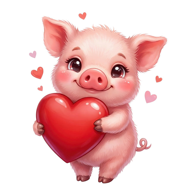 pig holding a red heart fabric panel