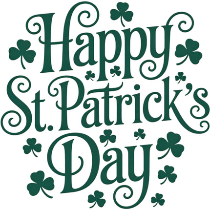 Text 'Happy St. Patrick's Day' with shamrocks fabric panel