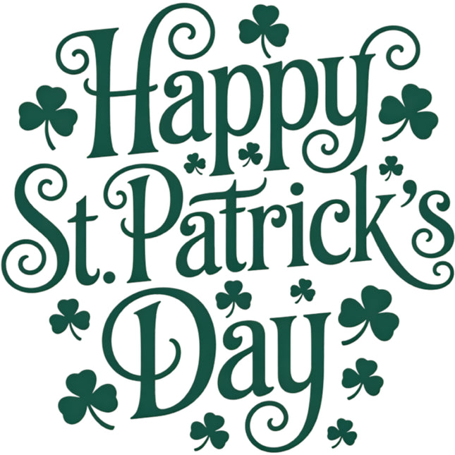 Text 'Happy St. Patrick's Day' with shamrocks fabric panel