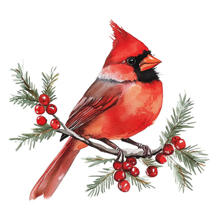 Red cardinal bird perched on a branch fabric panel