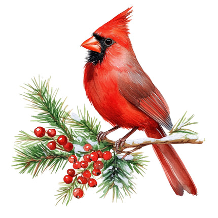 Red cardinal bird on a branch cotton quilt block