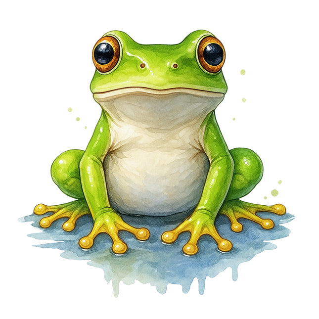 green frog with large eyes quilt panel