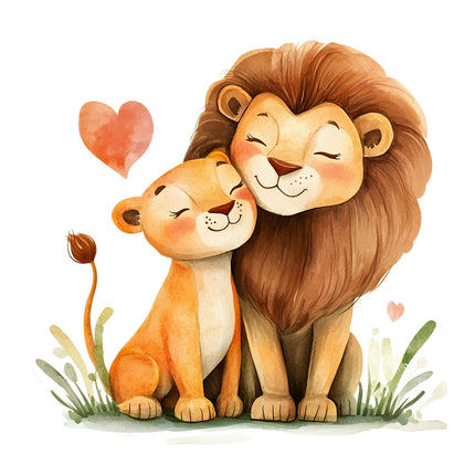 lion and cub with a heart fabric panel