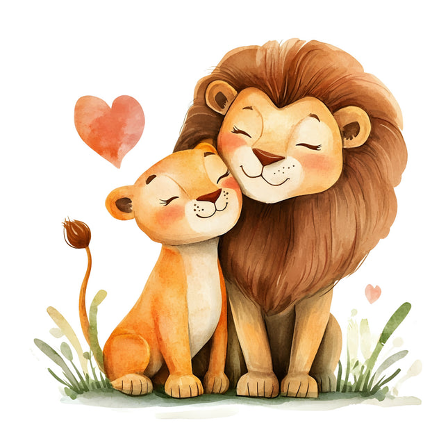 lion and cub with a heart fabric panel