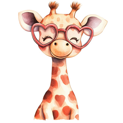 Cartoon giraffe wearing heart-shaped glasses fabric panel