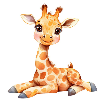 Cartoon giraffe sitting cotton fabric panel