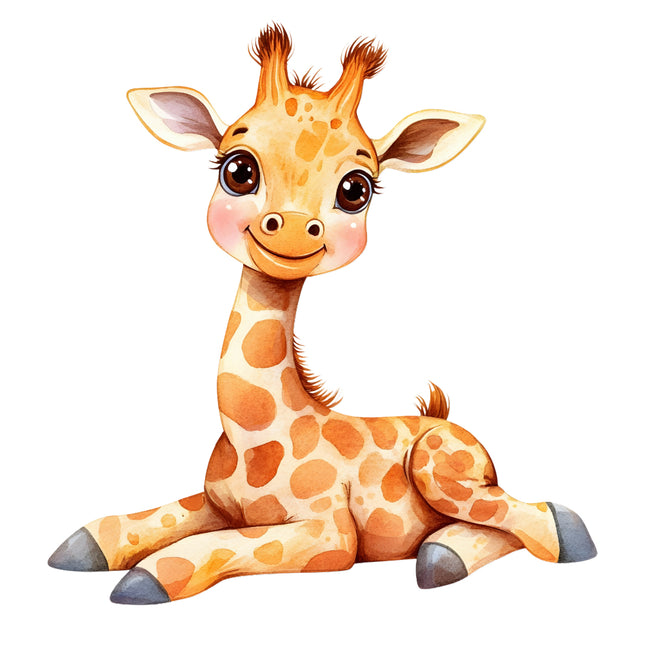 Cartoon giraffe sitting cotton fabric panel