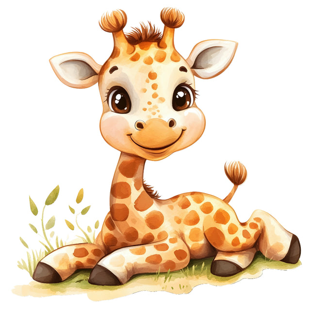 Cartoon giraffe sitting on grass fabric panel