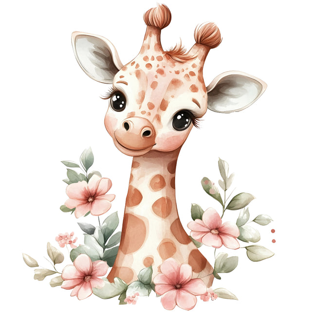 cute giraffe surrounded by flowers cotton sewing panel