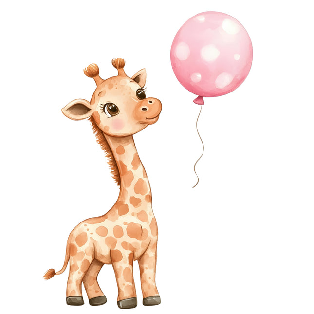 giraffe holding a pink balloon fabric panel