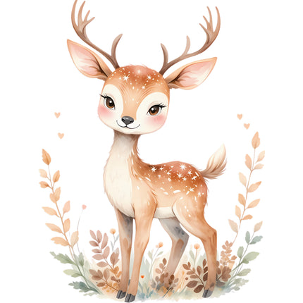 baby deer surrounded by leaves sewing fabric panel