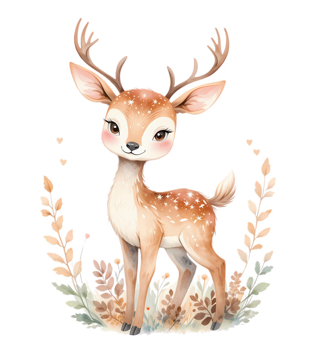 baby deer surrounded by leaves sewing fabric panel