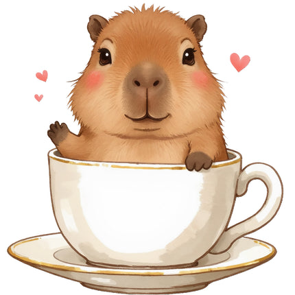 capybara sitting inside a teacup fabric panel