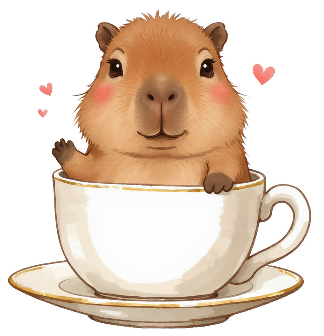 capybara sitting inside a teacup fabric panel