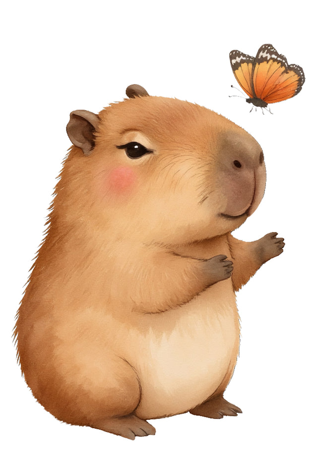 Capybara with a butterfly fabric panel