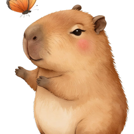 capybara with a butterfly cotton quilt block