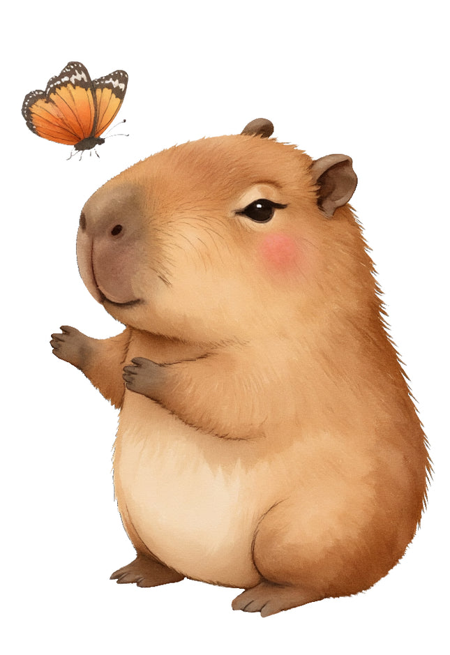 capybara with a butterfly cotton quilt block