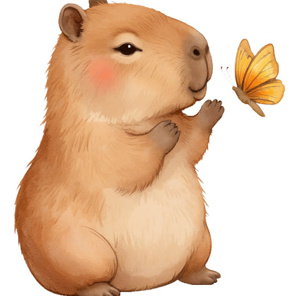 capybara with a butterfly cotton quilt block