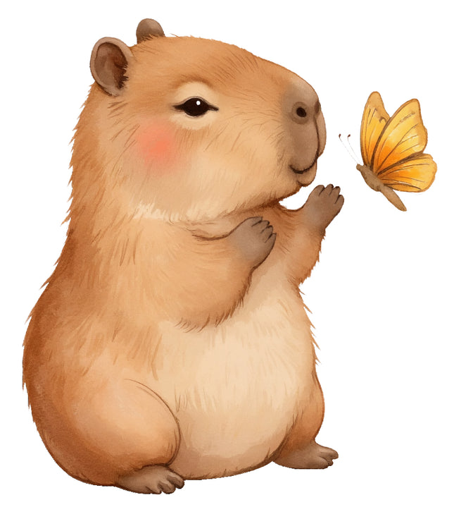 capybara with a butterfly cotton quilt block