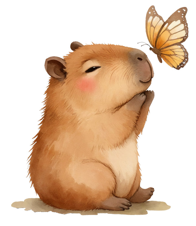 capybara with a butterfly fabric panel