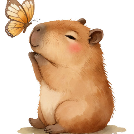 Capybara & Butterfly 100% Cotton Fabric Panel Block FLIP-AD797