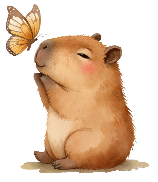 Capybara & Butterfly 100% Cotton Fabric Panel Block FLIP-AD797