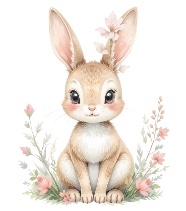 cute bunny with flowers fabric panel