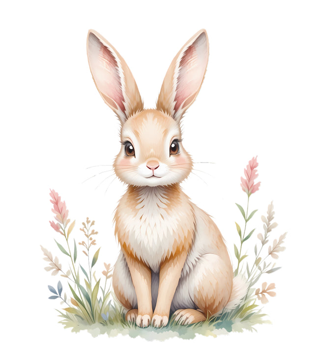 rabbit sitting among flowers fabric panel