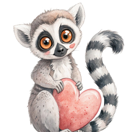 lemur holding heart cotton quilt block