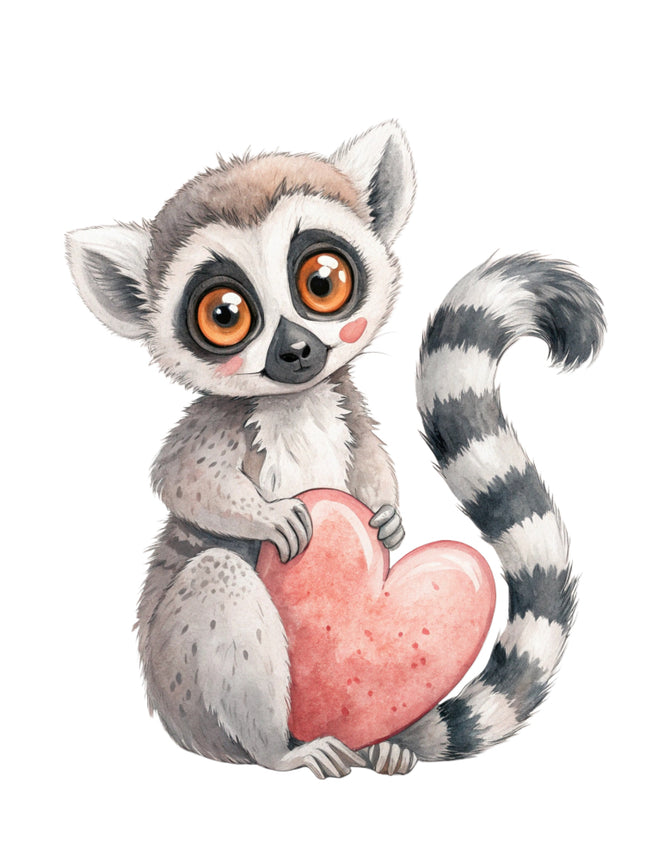 lemur holding heart cotton quilt block
