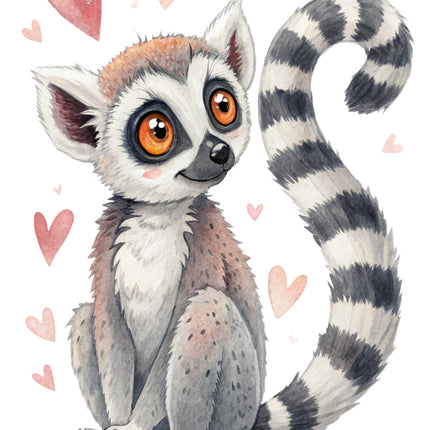 cute lemur surrounded by hearts fabric panel