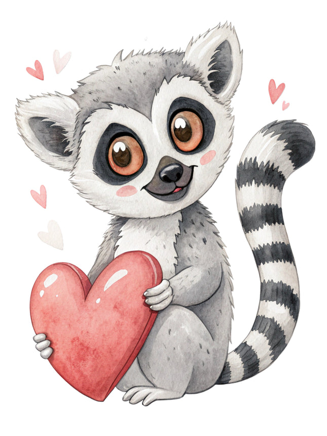 cute lemur surrounded by hearts fabric panel