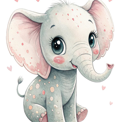elephant with pink ears and hearts fabric panel